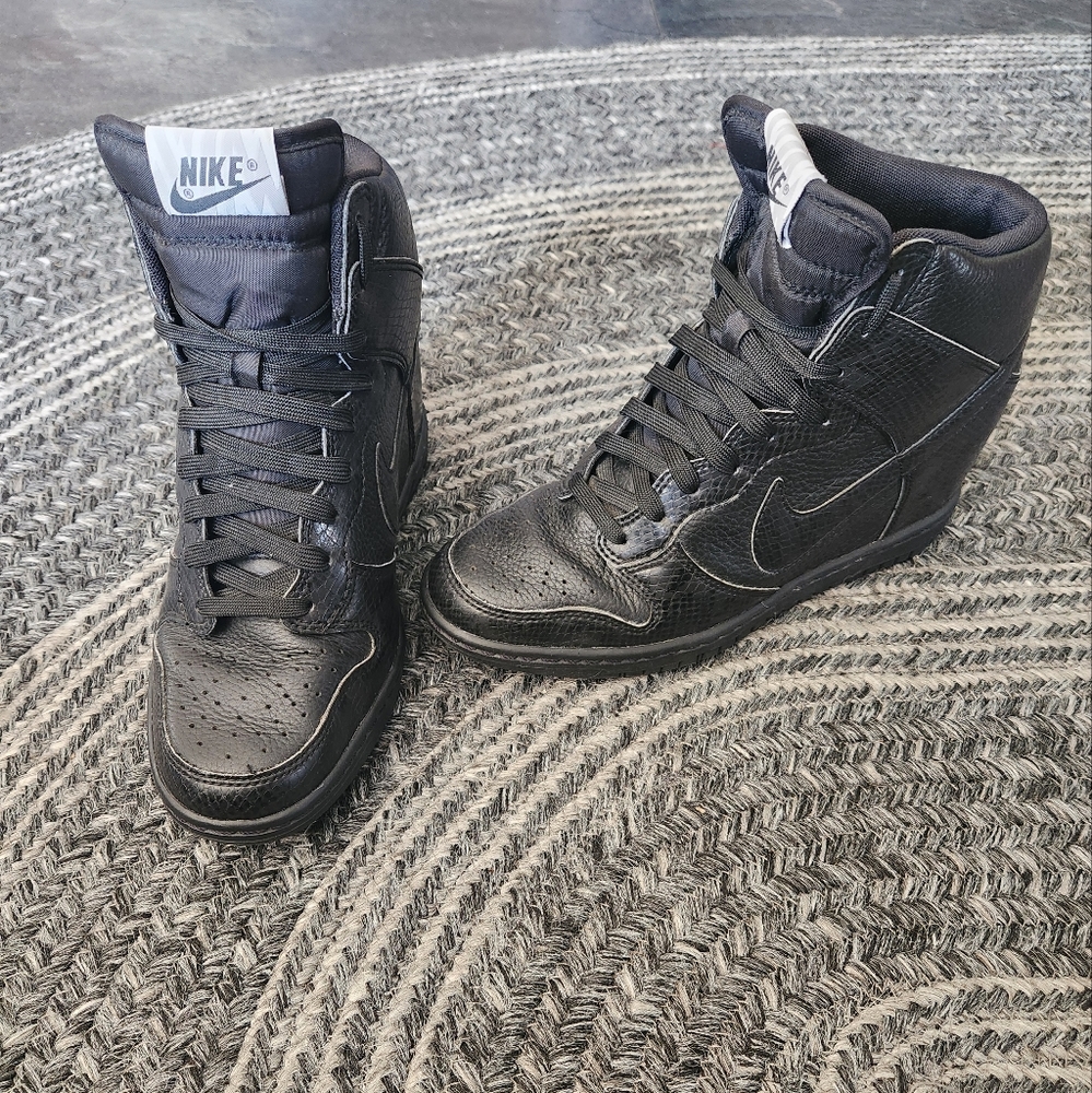 Nike Dunk Sky Hi black monochrome wedge sneakers 8